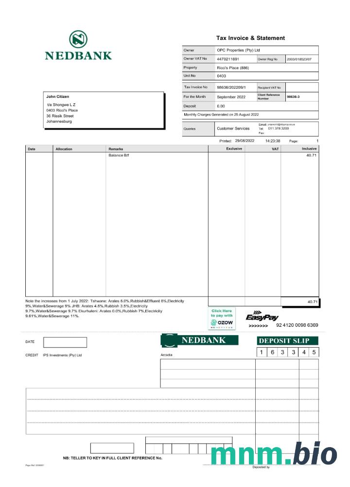Wyciąg z banku cesarskiego w RPA łatwy do wypełnienia szablon w formacie Word i PDF